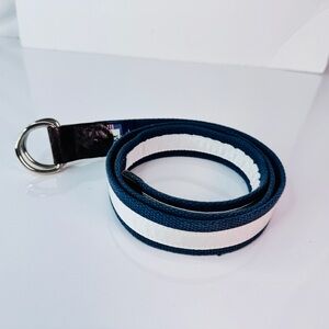 Bonobos Braided Woven Ring Belt Navy Blue White Leather Cotton Men's Medium